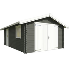 Blockhaus mit Doppeltür und Fenster