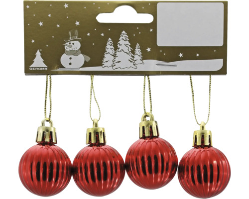 Christbaumkugeln aus Kunststoff Ø 3 cm 4 Stück rot Vier rote Weihnachtskugeln mit gerippter Oberfläche zum Aufhängen