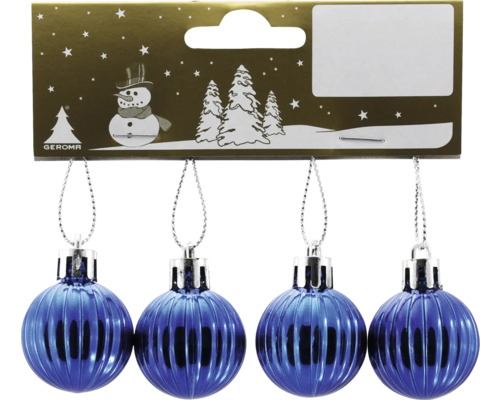 Christbaumkugeln aus Kunststoff Ø 3 cm 4 Stück blau Vier blaue Weihnachtskugeln im Set