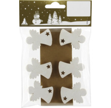 Paquet de six suspensions en bois en forme d''ange avec découpe en étoile