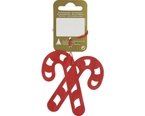 Zwei gekreuzte Zuckerstangen aus Holz als Christbaumschmuck