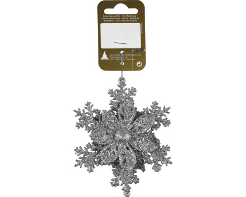 Hängedeko Schneeflocke mit Blume aus Kunststoff silber Funkelnder Deko-Schneestern zum Aufhängen
