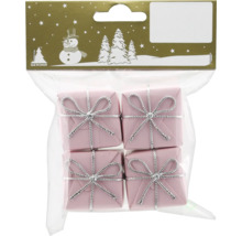 Emballage de quatre boîtes cadeaux roses avec un nœud argenté