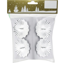 Verpackung mit vier silberfarbenen Weihnachtsstern-Anhängern