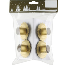 Vier goldfarbene Möbelknöpfe in einer transparenten Verpackung