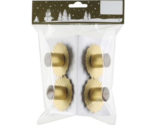 Quatre boutons de meubles de couleur or dans un emballage transparent