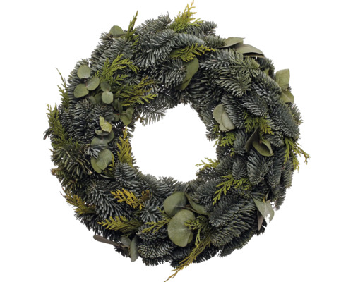 Dekorativer Tannenkranz mit Eukalyptus für weihnachtliche Dekoration