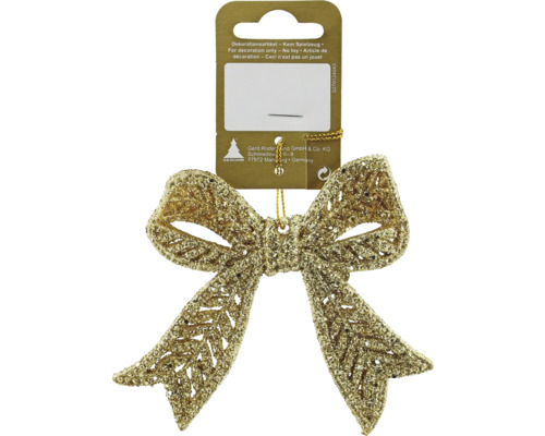 Weihnachtsbaumanhänger Schleife mit Glitter Kunststoff 9,8 x 11,5 cm gold Glitzernde Schleife als Weihnachtsbaumschmuck