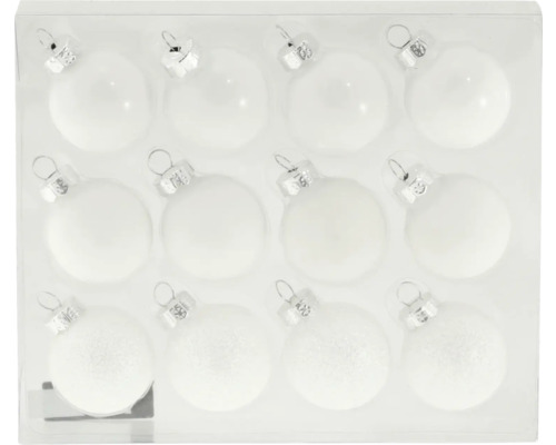 Boules pour sapin de Noël en verre Ø 3 cm 12 pièces blanc Lot de douze boules de Noël en verre