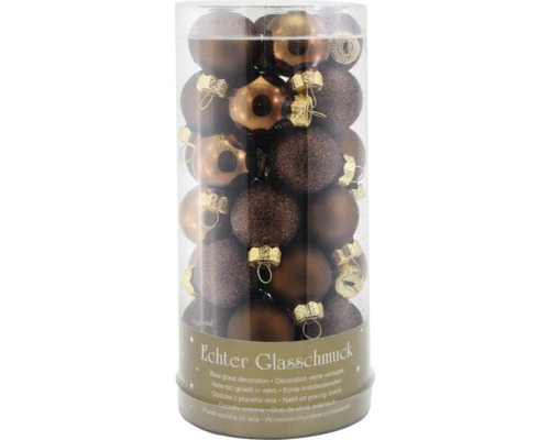Christbaumkugeln aus Glas Ø 2,5 cm 35 Stück weiss Packung brauner Christbaumkugeln aus Glas