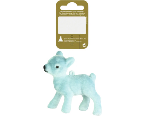 Hängedeko Bambi aus Kunststoff Samt türkis Dekorative Hirschfigur mit Etikett, kein Spielzeug