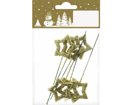 Weihnachtsdeko Drahtsterne Glitter 6 Stk. gold Dekosterne am Stab im Verpackung
