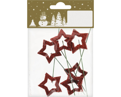 Weihnachtsdeko Drahtsterne Glitter 6 Stk. rot Dekorative glitzernde Sterne am Draht für floristische Dekorationen