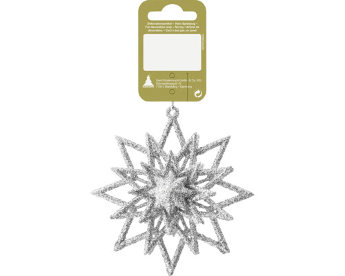 Hängedeko Glitzerstern aus Kunststoff 10 cm silber Glitzernder Schneeflocken-Anhänger zur Dekoration