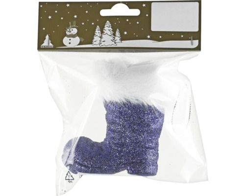 Glitzernder Stiefel als Weihnachtsbaumschmuck in Verpackung