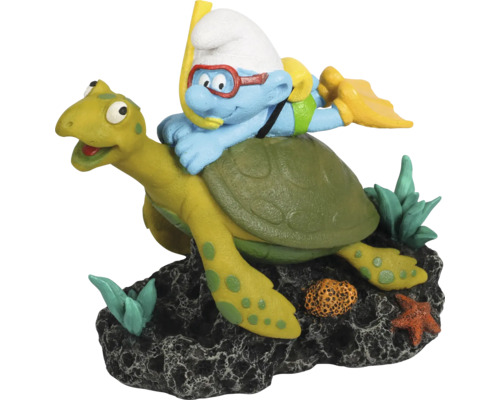 Figurine décorative : Schtroumpf avec tuba sur tortue