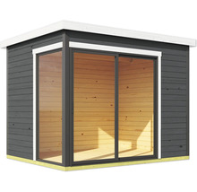 Abri de jardin avec porte coulissante en verre