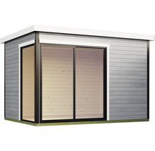 Abri de jardin moderne avec porte coulissante et fenêtre