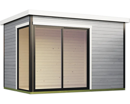 Abri de jardin moderne avec porte coulissante et fenêtre