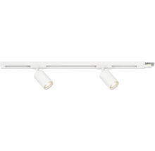 Zwei LED-Strahler an einem Schienensystem zur flexiblen Beleuchtung.