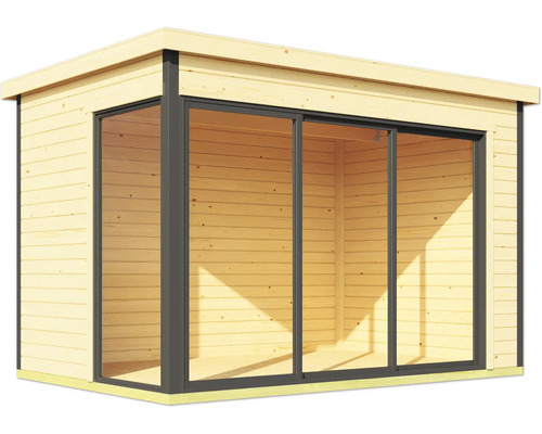 Abri de jardin en bois avec portes coulissantes en verre