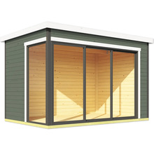 Abri de jardin avec portes coulissantes en verre