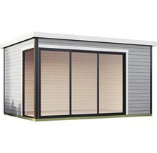 Abri de jardin avec portes coulissantes en verre