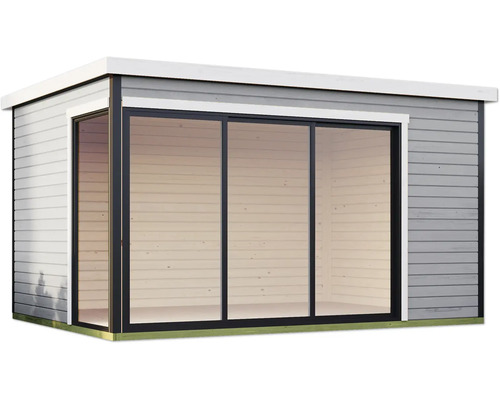 Abri de jardin avec portes coulissantes en verre