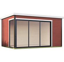 Abri de jardin avec porte coulissante en verre