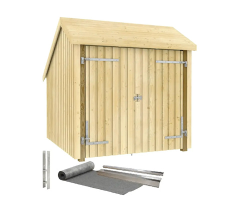 Fahrradschuppen PLUS 5,7 m² 1 Modul Doppeltür Holz inkl. Dachpappe/Aluminiumleisten 229 x 248 x 250 cm unbehandelt