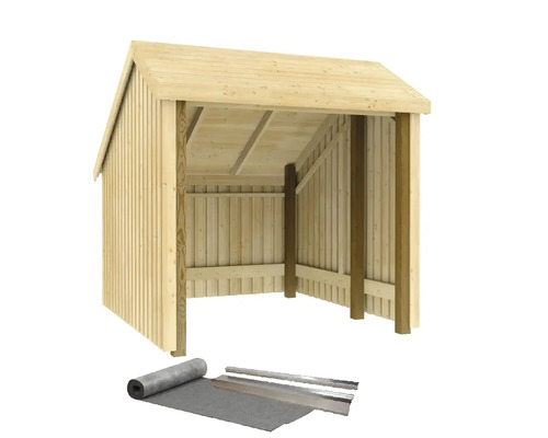 Fahrradschuppen PLUS 5,7 m² 1 Modul offen aus Holz inkl. Dachpappe/Aluminiumleisten 229 x 248 x 250 cm unbehandelt