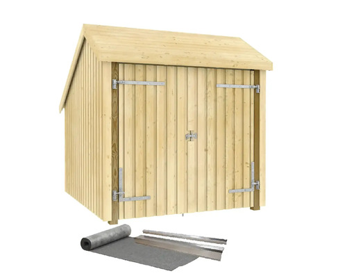 Abri de jardin en bois avec carton bitumé et accessoires