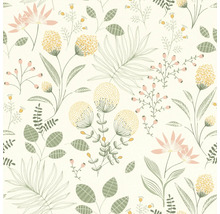 Tapete mit floralem Muster, bestehend aus Blättern und Blüten