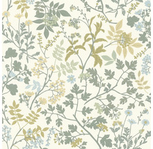 Tapete mit floralem Muster mit Blättern und Blumen