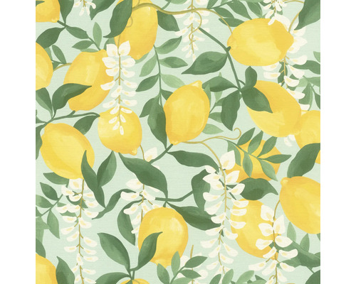 Papier peint intissé autocollant 371215 Portofino citron jaune vert 6x0,53m Motif avec citrons, feuilles et fleurs