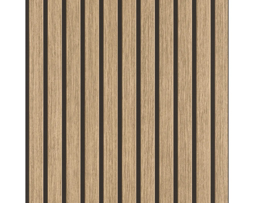 Papier peint intissé autocollant 370102 Echo acoustique marron 6x0,53m Panneau en bois avec des lamelles verticales pour la décoration murale