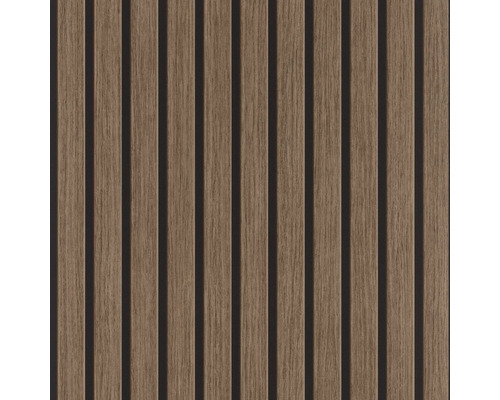 Papier peint intissé autocollant 370119 Echo acoustique marron 6x0,53m Panneaux en bois avec lamelles verticales pour la décoration murale et de plafond