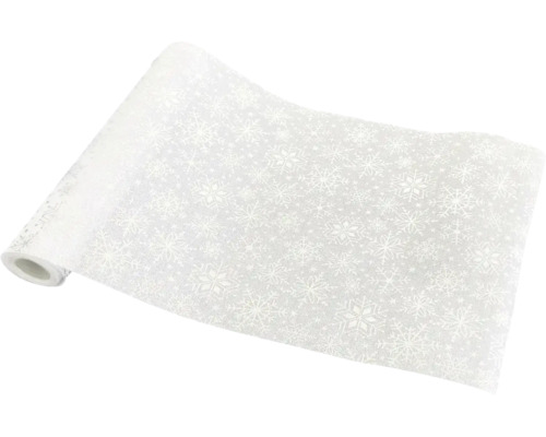Dekostoff mit Schneeflockenmuster auf Rolle