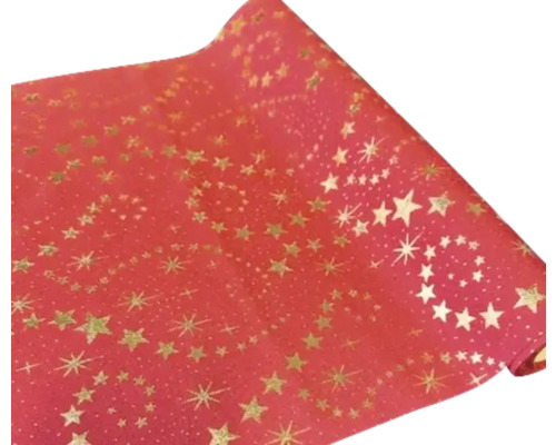 Dekostoff rot + goldige Sterne 36 x 300 cm gerollt und geschnitten Rolle Geschenkpapier mit Sternenmuster