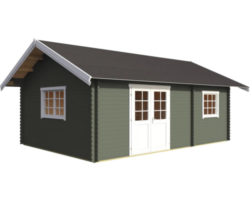Abri de jardin avec toit, fenêtres et double porte