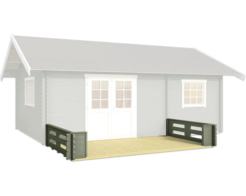 Abri de jardin avec terrasse et fenêtres