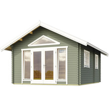 Abri de jardin avec double porte, fenêtre et toit à deux pentes