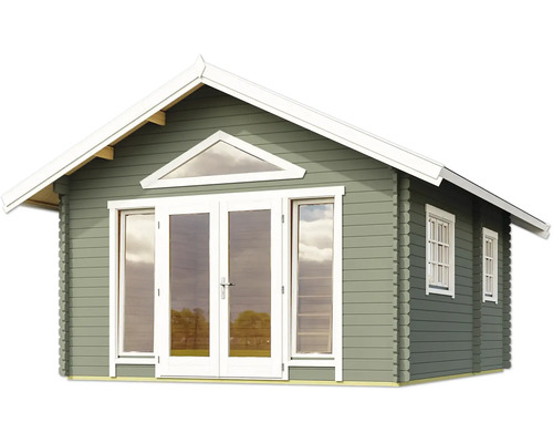 Abri de jardin avec double porte, fenêtre et toit à deux pentes