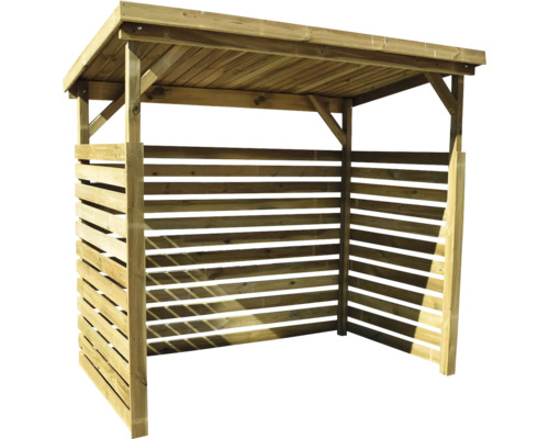 Abri en bois avec parois à lamelles et toit