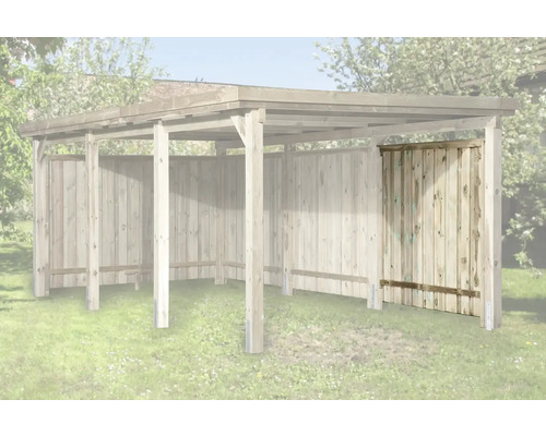 Abri en bois avec paroi latérale et porte dans le jardin