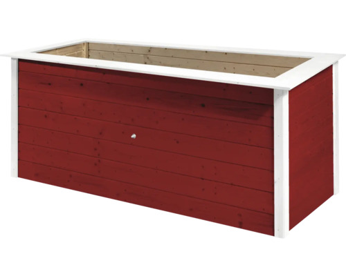 Jardinière en bois avec revêtement extérieur rouge et cadre blanc