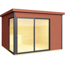 Abri de jardin en bois avec porte coulissante en verre