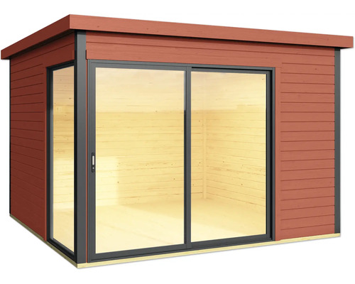 Abri de jardin en bois avec porte coulissante en verre