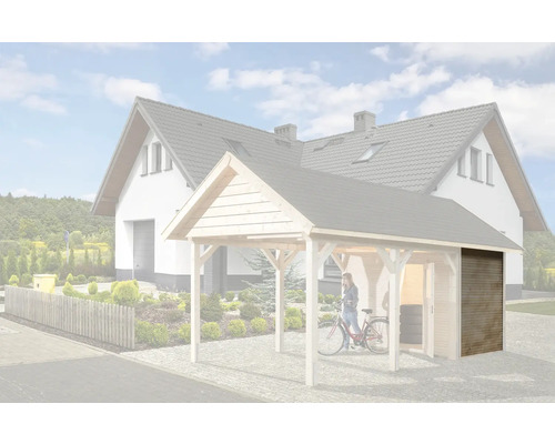 Carport avec extension et vélo devant une maison