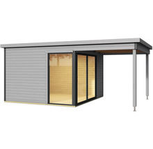 Abri de jardin avec auvent et porte coulissante